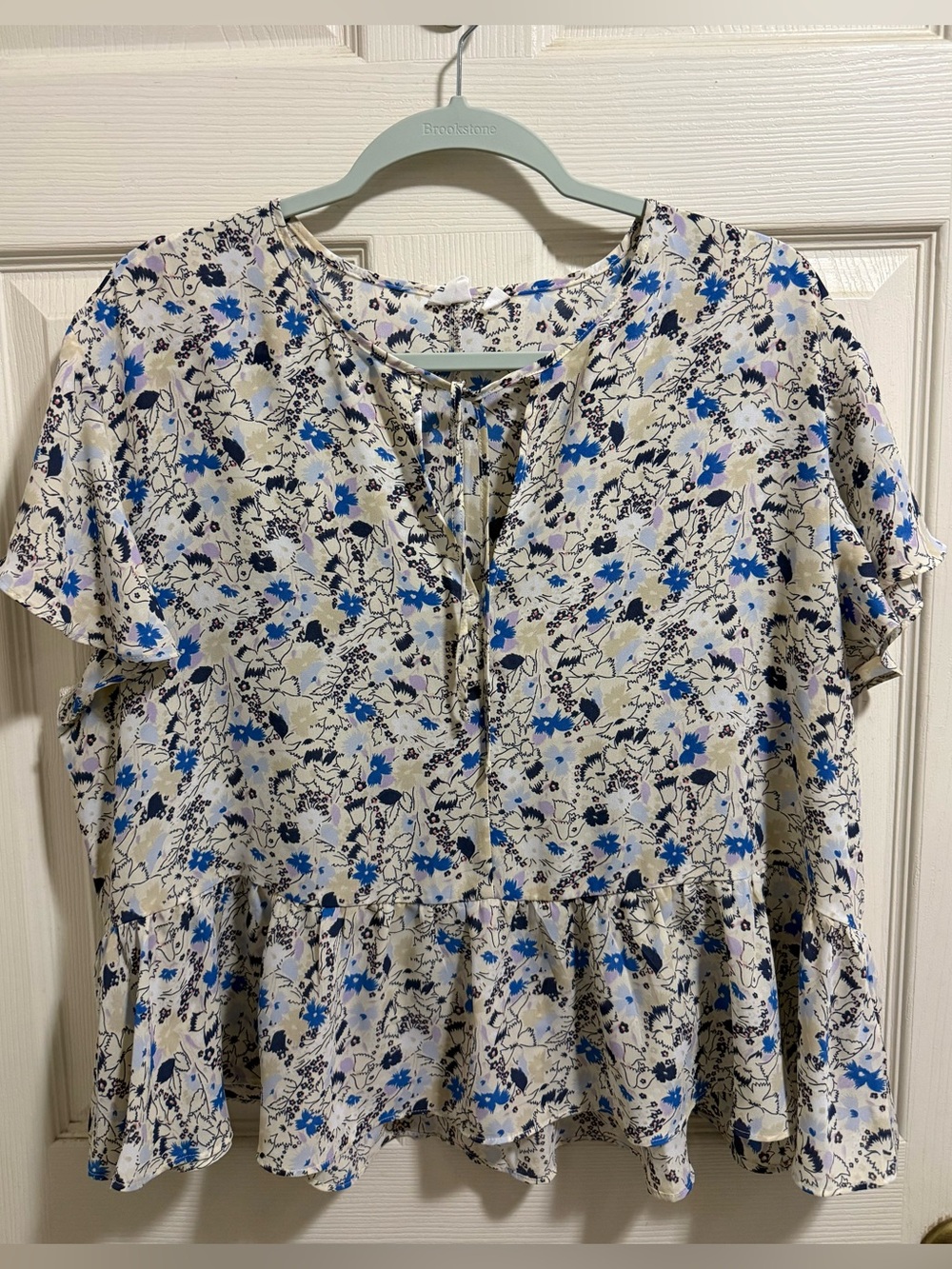 GAP Blue and White Floral Peplum Tie-Front Blouse